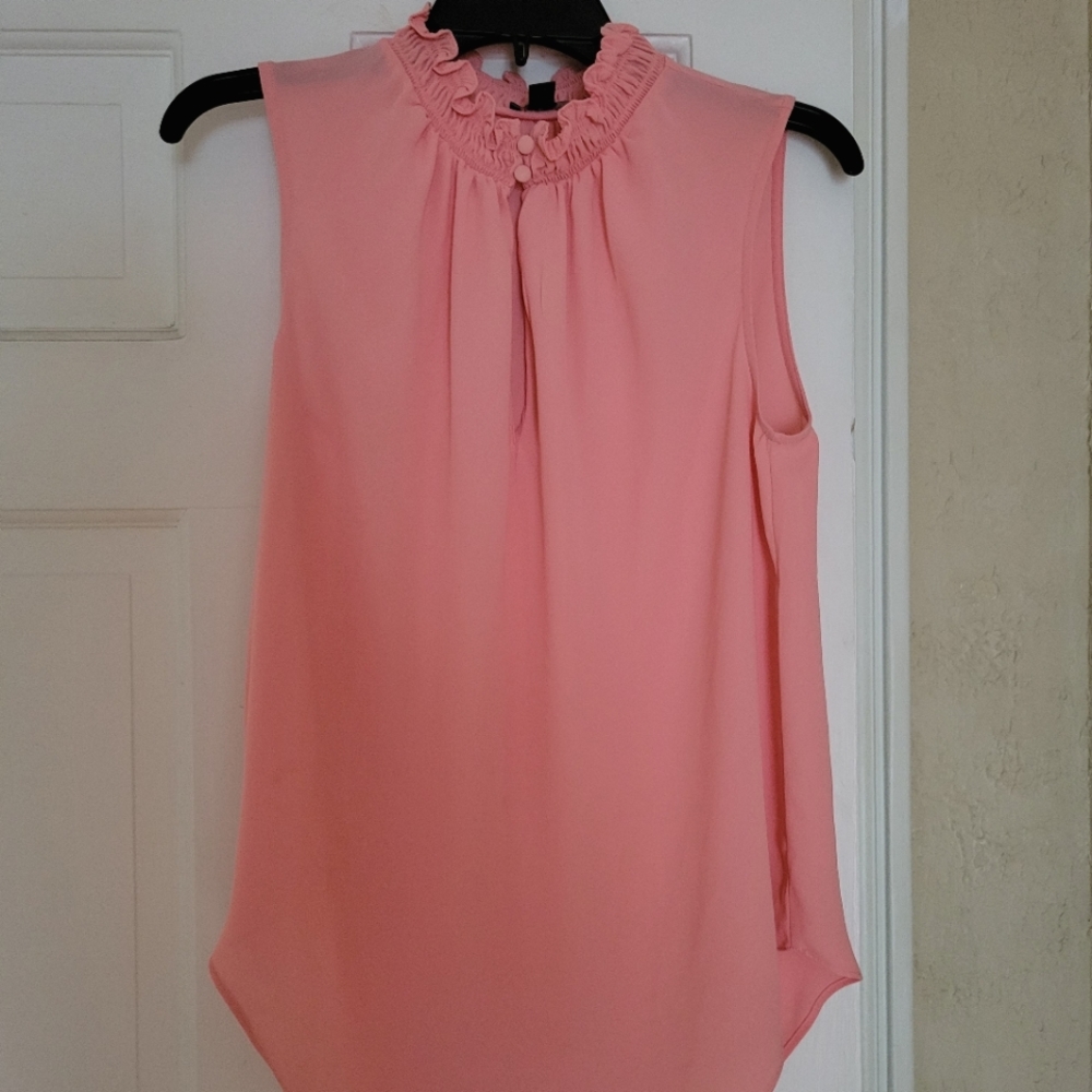 High Neck Ruffle Sleeveless Blouse Ann Taylor